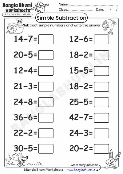 Simple Subtraction Worksheets PDF Download