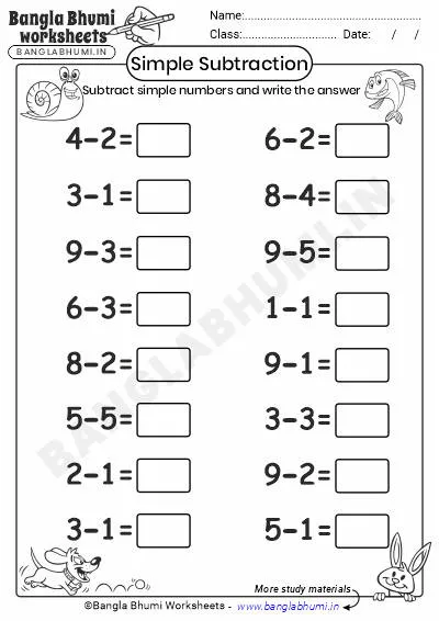 Free Simple Subtraction Worksheets Download PDF