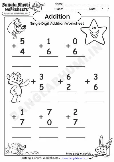 Single-Digit Addition PDF Worksheet