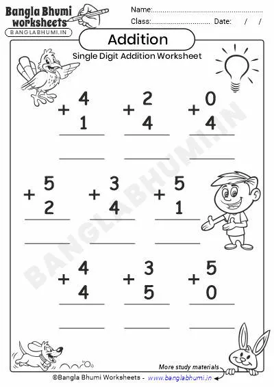 Free Single-Digit Addition Worksheet PDF