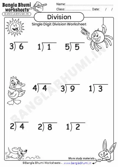 Single-Digit Division PDF Worksheet