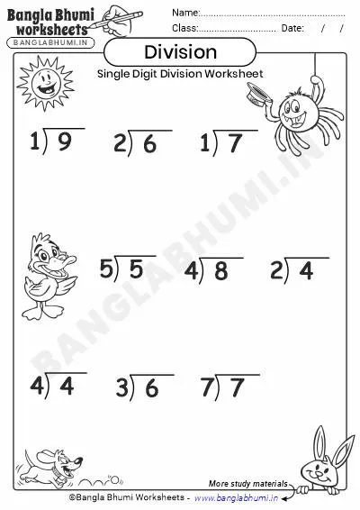 Free Single-Digit Division Worksheet PDF