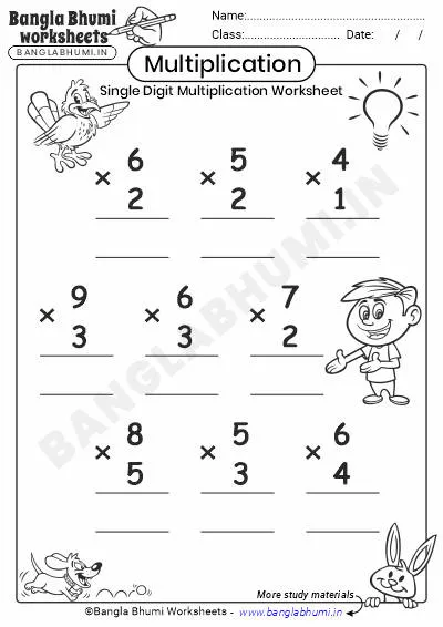 Free Single-Digit Multiplication Worksheet PDF