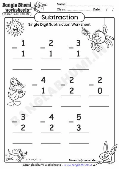 Free Subtraction Worksheets Download PDF