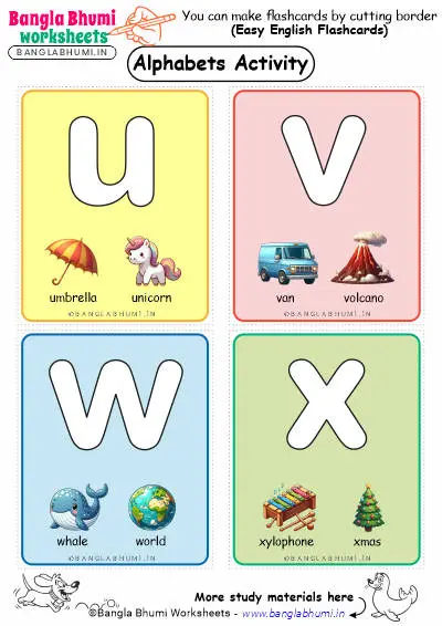 Small Alphabets Activity Flashcards uvwx