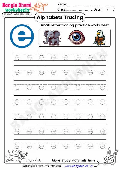 Free Small Letter e Tracing Worksheet