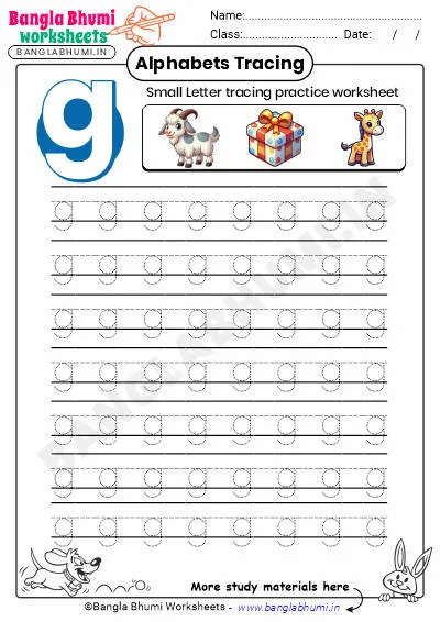 Free Small Letter g Tracing Worksheet