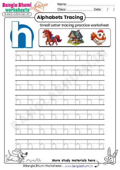 Free Small Letter h Tracing Worksheet