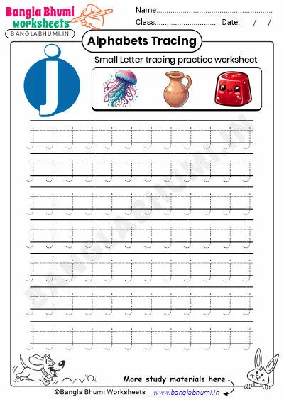 Free Small Letter j Tracing Worksheet