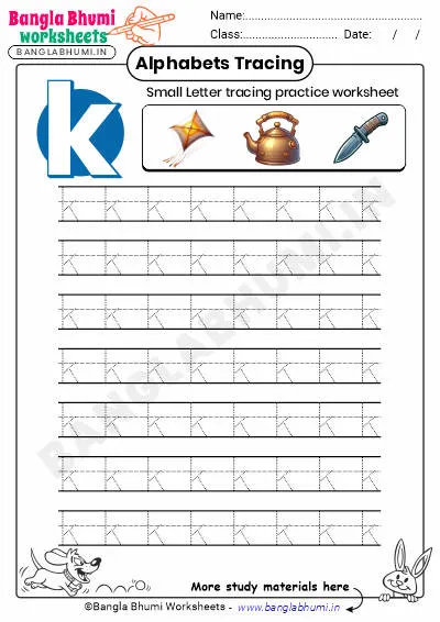 Free Small Letter k Tracing Worksheet