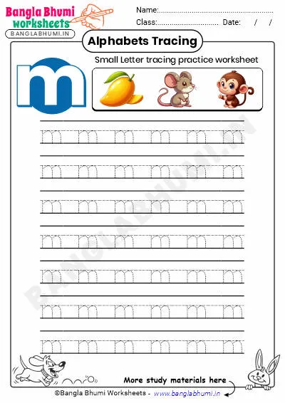 Free Small Letter m Tracing Worksheet