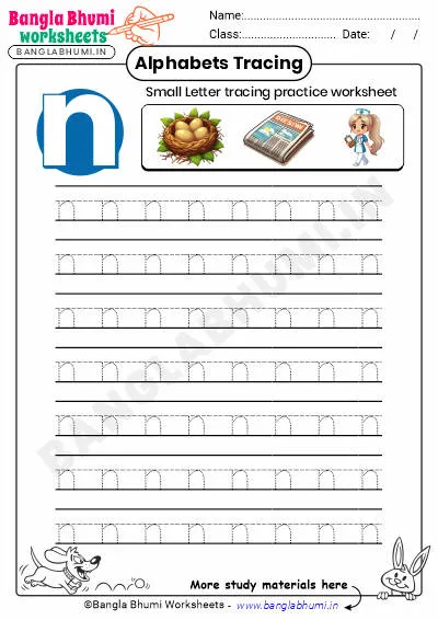 Free Small Letter n Tracing Worksheet