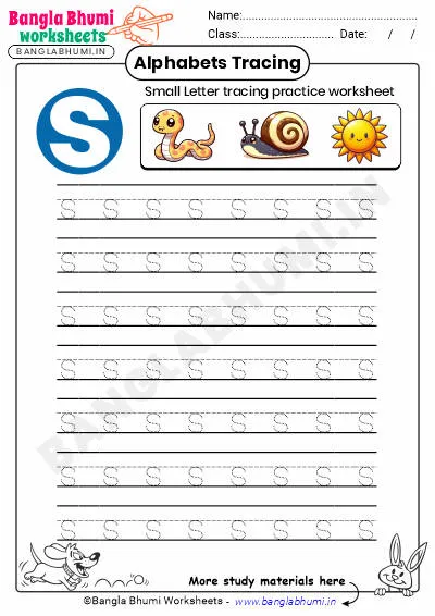 Free Small Letter s Tracing Worksheet