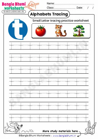 Free Small Letter t Tracing Worksheet