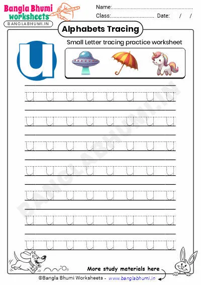 Free Small Letter u Tracing Worksheet