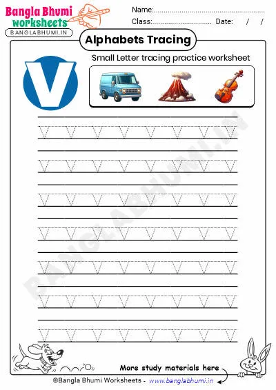 Free Small Letter v Tracing Worksheet