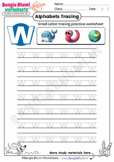 Free Small Letter w Tracing Worksheet