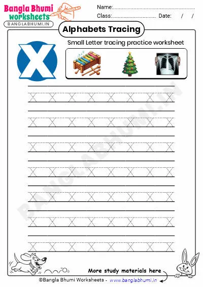 Free Small Letter x Tracing Worksheet