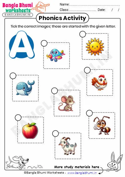 Free Tick the Correct Images of Alphabet Worksheets PDF