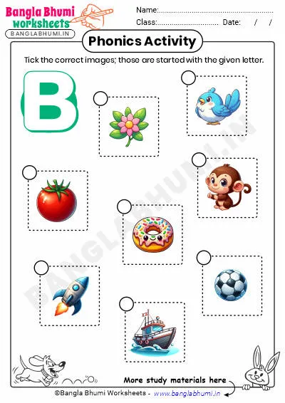 Tick the Correct Images of Alphabet B Worksheet