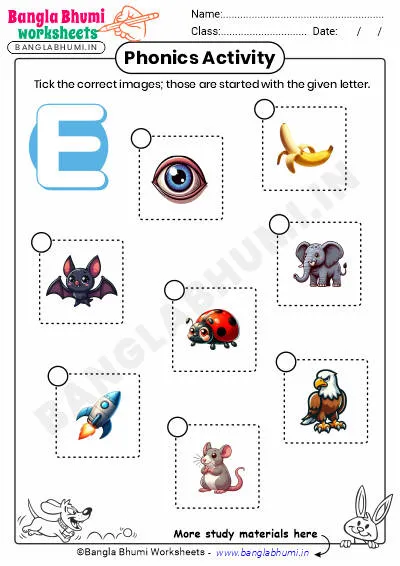 Tick the Correct Images of Alphabet E Worksheet