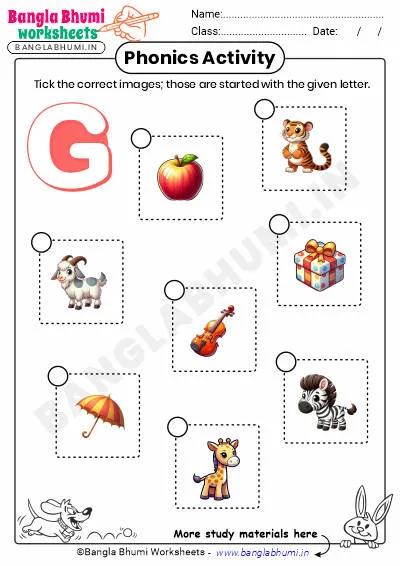 Tick the Correct Images of Alphabet G Worksheet