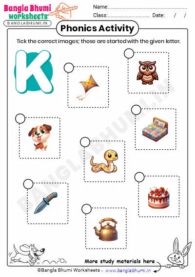 Tick the Correct Images of Alphabet K Worksheet