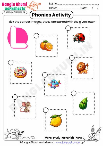 Tick the Correct Images of Alphabet L Worksheet