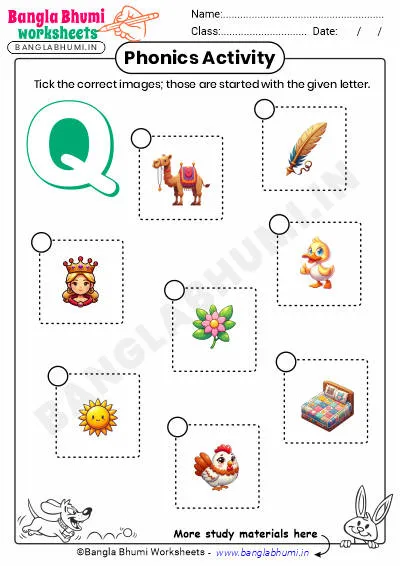 Tick the Correct Images of Alphabet Q Worksheet