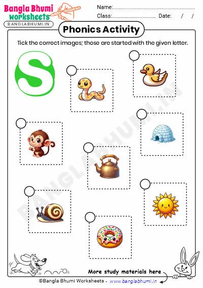 Tick the Correct Images of Alphabet S Worksheet