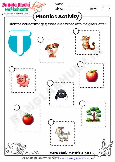 Tick the Correct Images of Alphabet T Worksheet