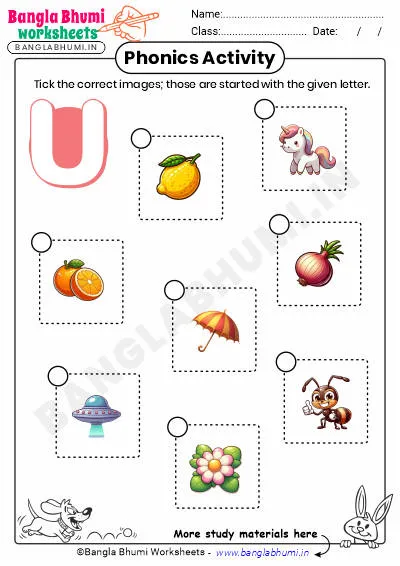 Tick the Correct Images of Alphabet U Worksheet