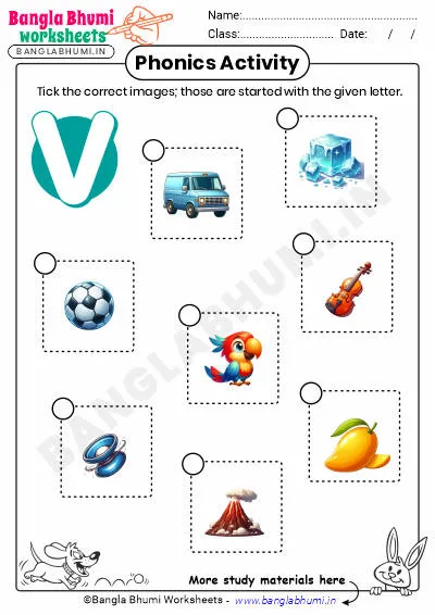 Tick the Correct Images of Alphabet V Worksheet