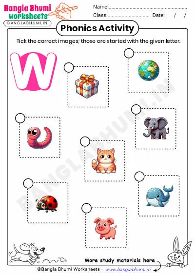 Tick the Correct Images of Alphabet W Worksheet