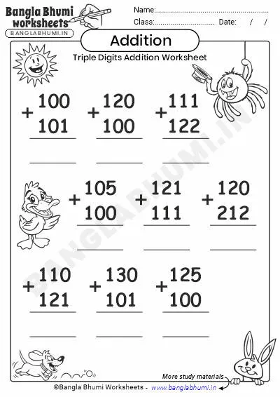 Free Triple Digits Addition Worksheets Download PDF