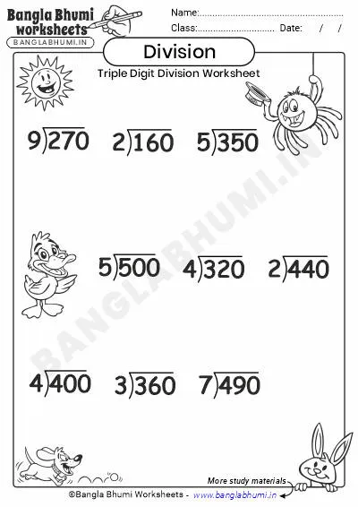 Triple-Digit Division PDF Worksheet