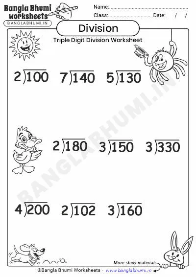 Free Triple Digits Division Worksheets Download PDF