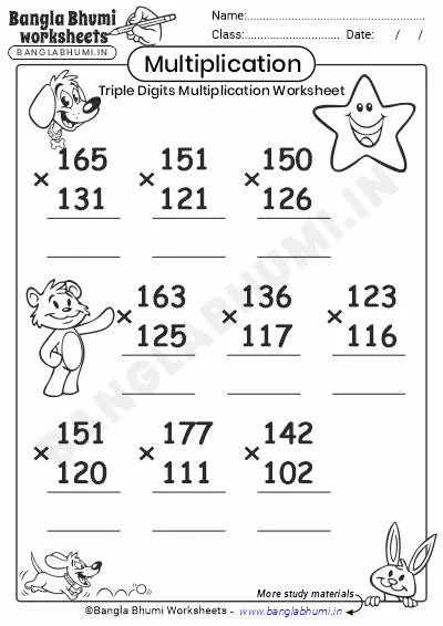 Triple-Digit Multiplication PDF Worksheet