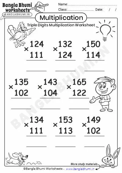 Free Triple-Digit Multiplication Worksheet PDF