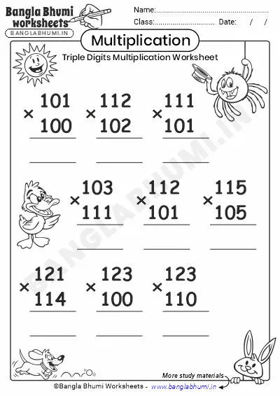 Free Triple Digits Multiplication Worksheets Download PDF