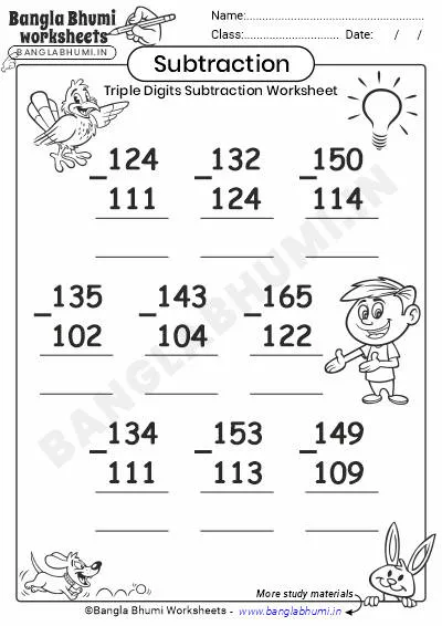 Free Triple-Digit Subtraction Worksheet PDF