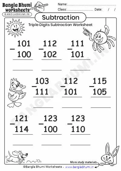 Free Triple Digits Subtraction Worksheets Download PDF